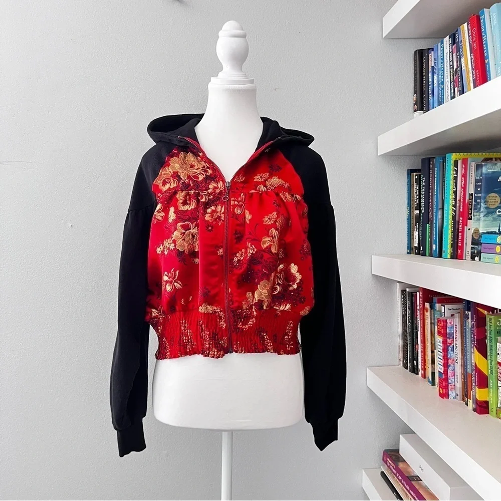 Free People Gabbie Zip Up Hoodie Red Black Sz small
